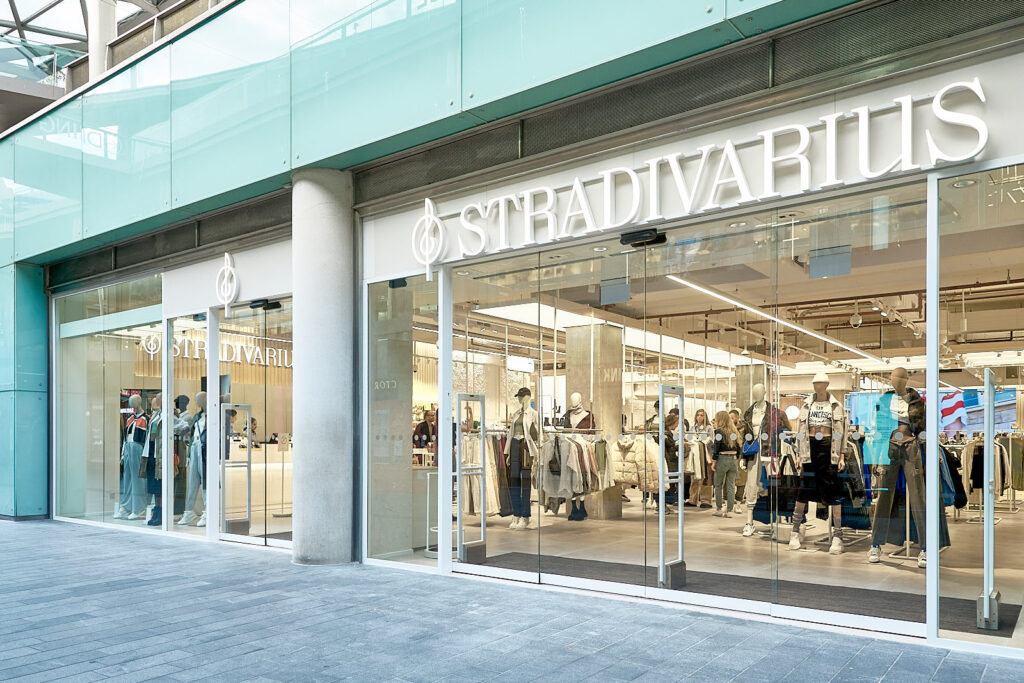 An image of the Stradivarius store at Liverpool ONE showing people shopping inside